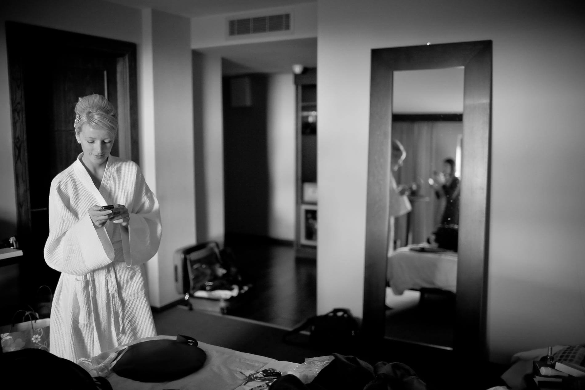 Bride texting her fiance